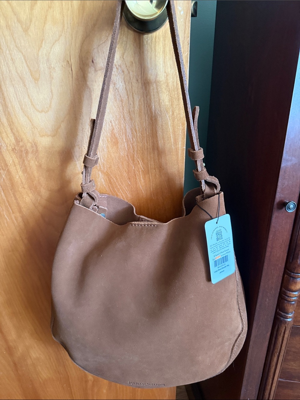 Portland Leather Suede Shoulder Hobo in Chestnut - Picture 2 of 5